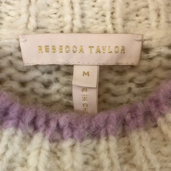 Rebecca Taylor Alpaca Blend Fluffy Striped Pullover Sweater 986 Multi Combo - Picture 10 of 13